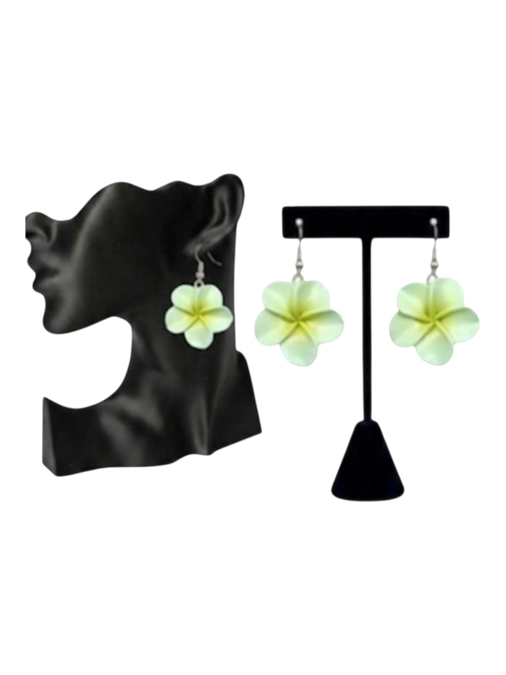Tropical Plumeria Flower Drop Earrings - Light Green
